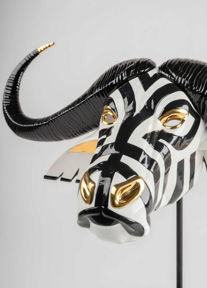 Lladró Black and Gold African Buffalo Mask Sculpture by  Lladró at   FormFluent Sydney, Australia