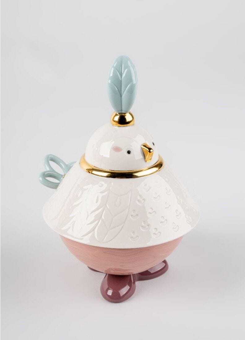 Porcelain sugar bowl from the Kawki collection designed by Aleksandra Zeromska, a charming coffee set inspired by Slavic folklore and a love for birds.
