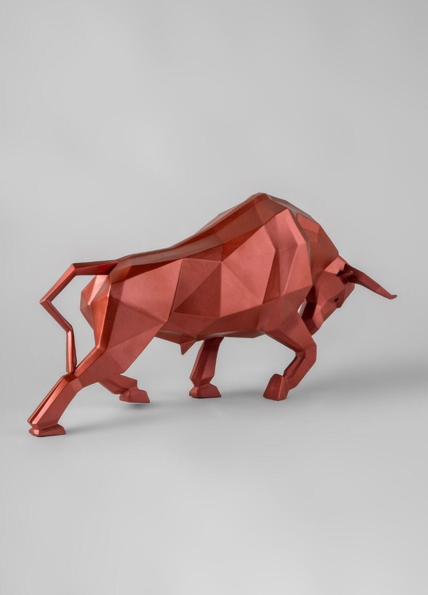 Origami Bull Sculpture Metallic Red
