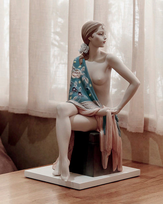 Lladró Nude with Shawl Metallic Sculpture