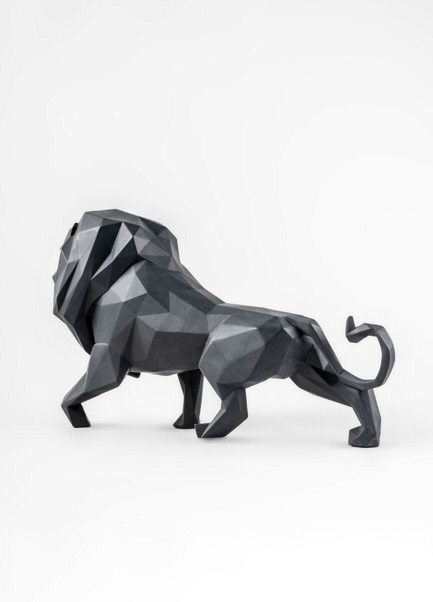 Origami Lion Sculpture Matt Black