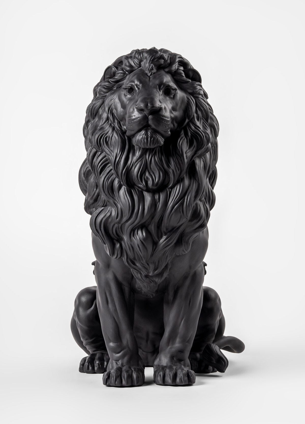 Lladró Majestic Lion Sculpture in matt black porcelain, showcasing strength and nobility, available at FormFluent Sydney Australia.