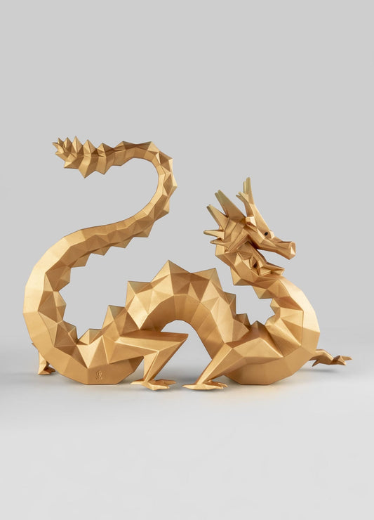 Lladró Lladró Origami Dragon Sculpture Golden Limited Edition Sculpture - FormFluent Sydney Australia