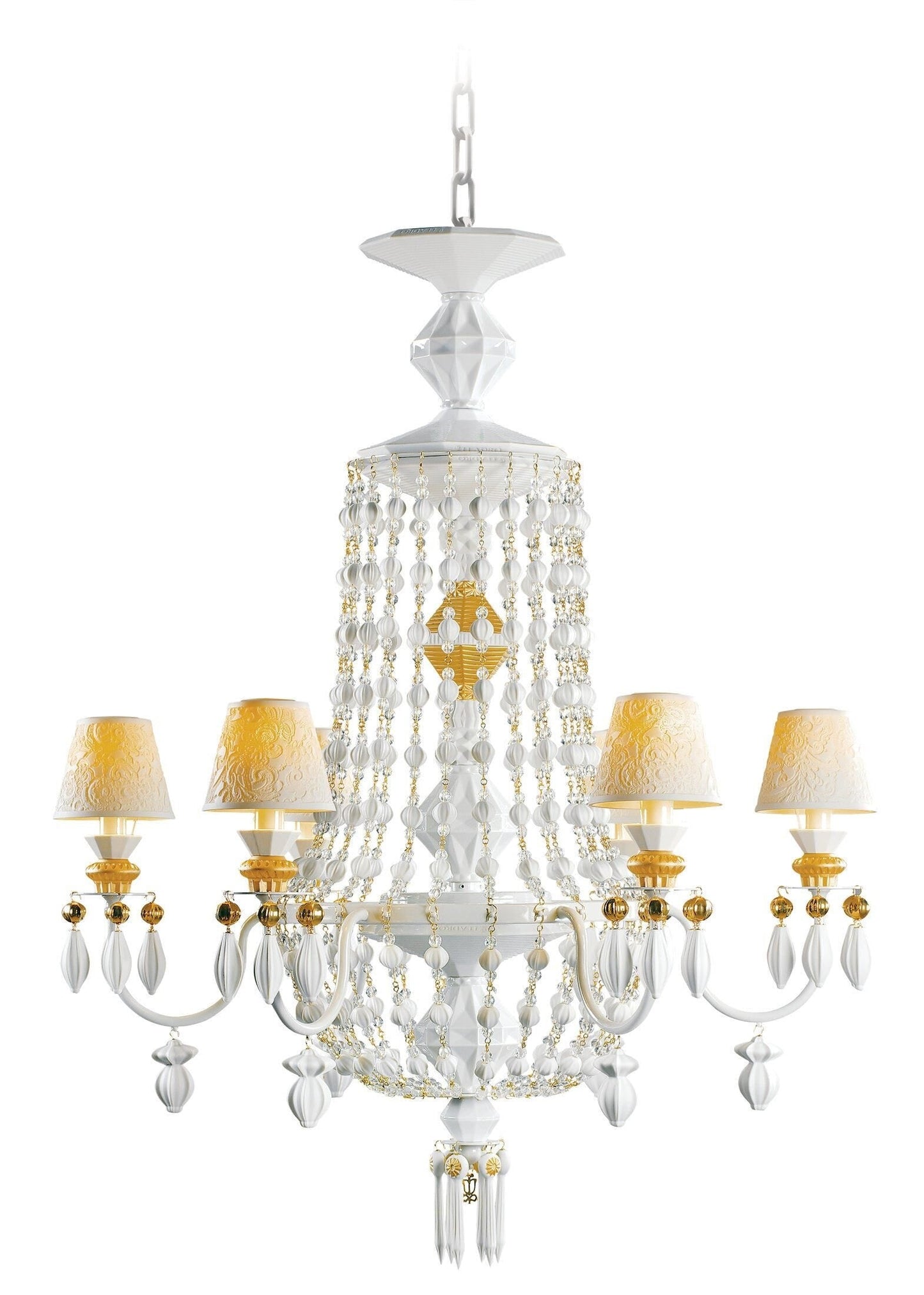 Lladró Winter Palace 6 Lights Chandelier - White and Gold Lustre Lighting by Lladró at  FormFluent Sydney, Australia