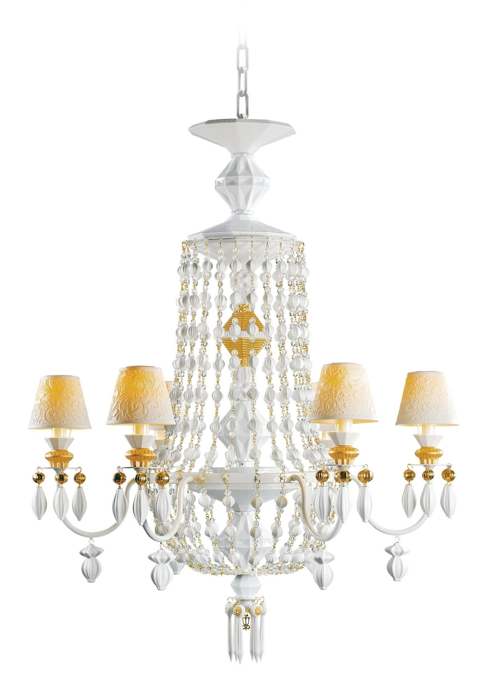 Lladró Winter Palace 6 Lights Chandelier - White and Gold Lustre Lighting by Lladró at  FormFluent Sydney, Australia