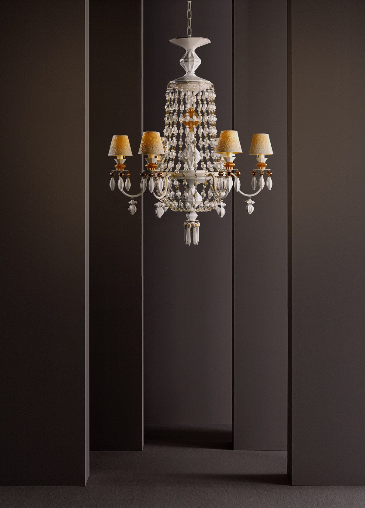 Lladró Winter Palace 6 Lights Chandelier - White and Gold Lustre - FormFluent