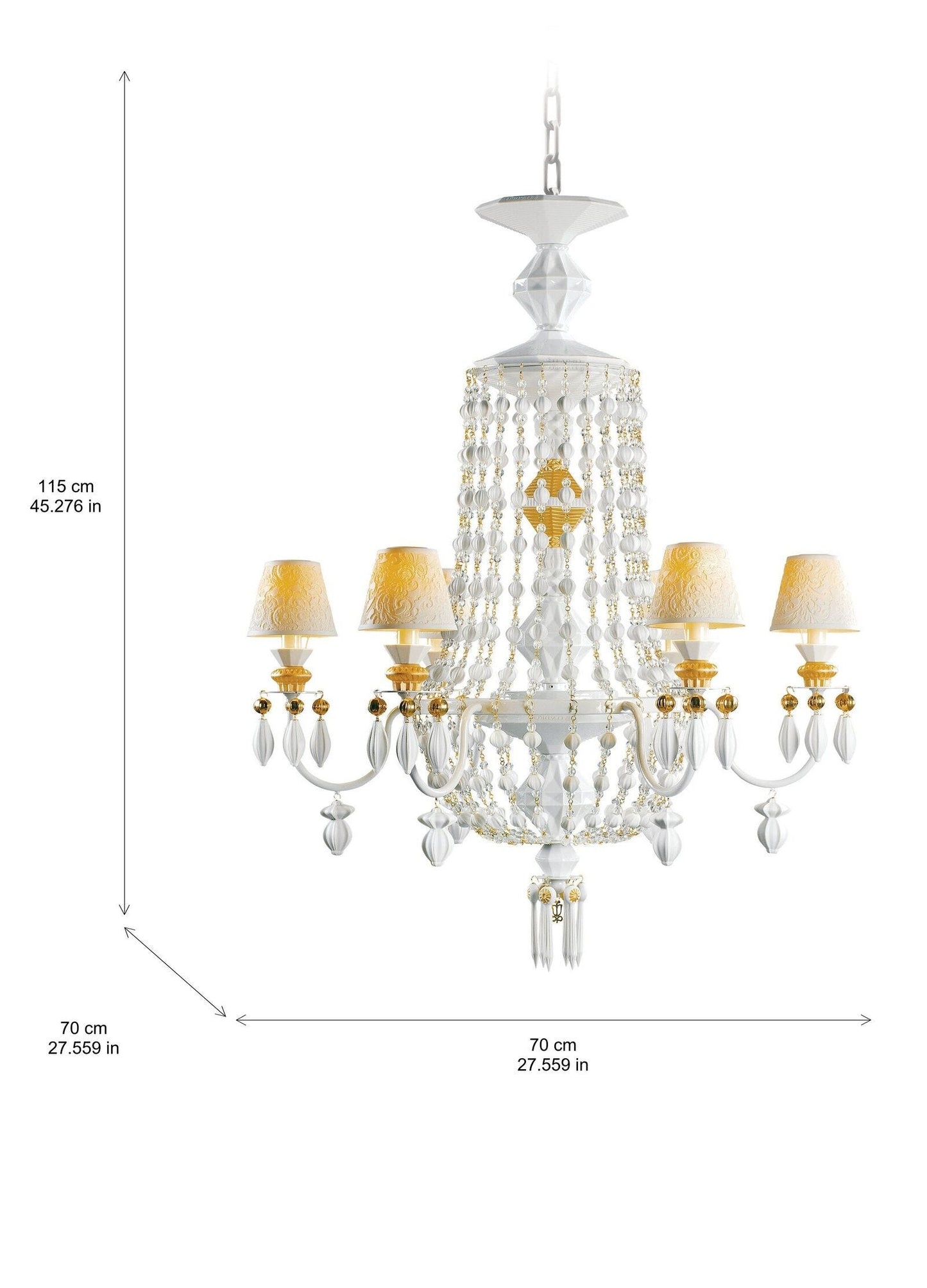 Lladró Winter Palace 6 Lights Chandelier - White and Gold Lustre - FormFluent