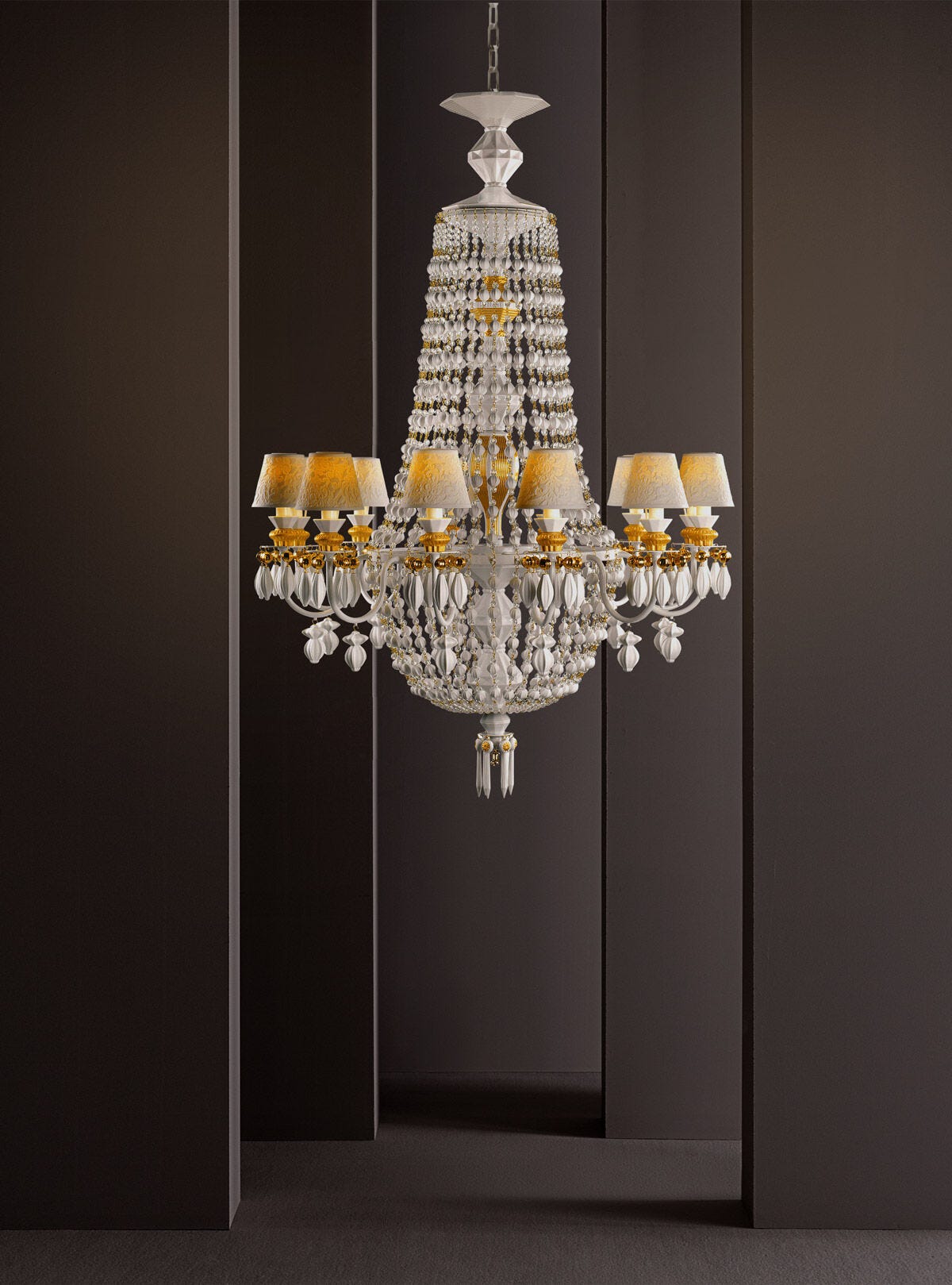 Lladró Winter Palace 12 Lights Chandelier - White and Gold Lustre - FormFluent