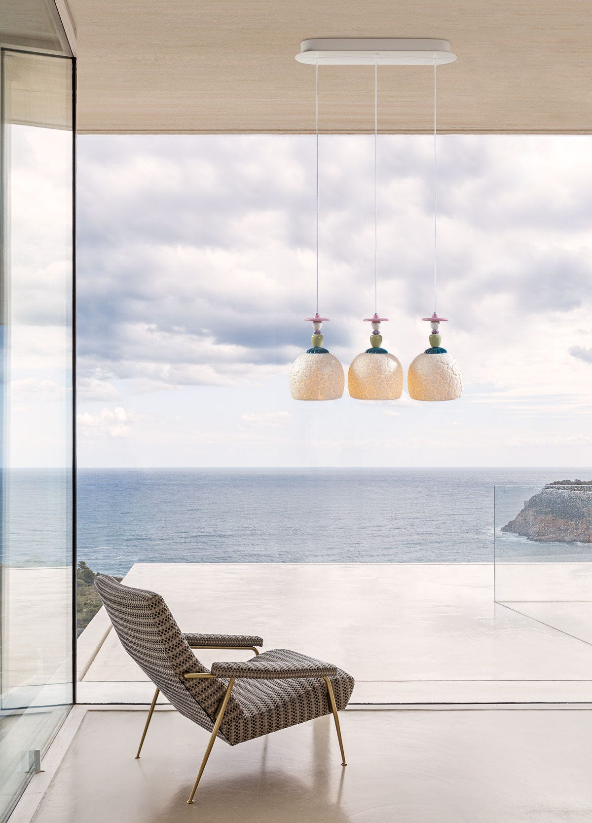 Lladró Mademoiselle Lineal Canopy 3 Lights Gazing at The Ocean Ceiling Lamp - FormFluent
