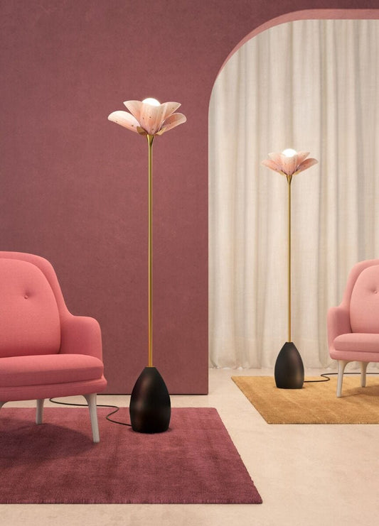 Blossom Floor Lamp - Wood Base Pink-Gold