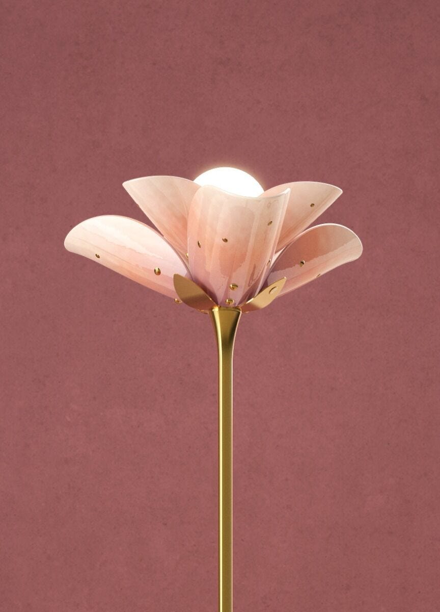 Blossom Floor Lamp - Wood Base Pink-Gold