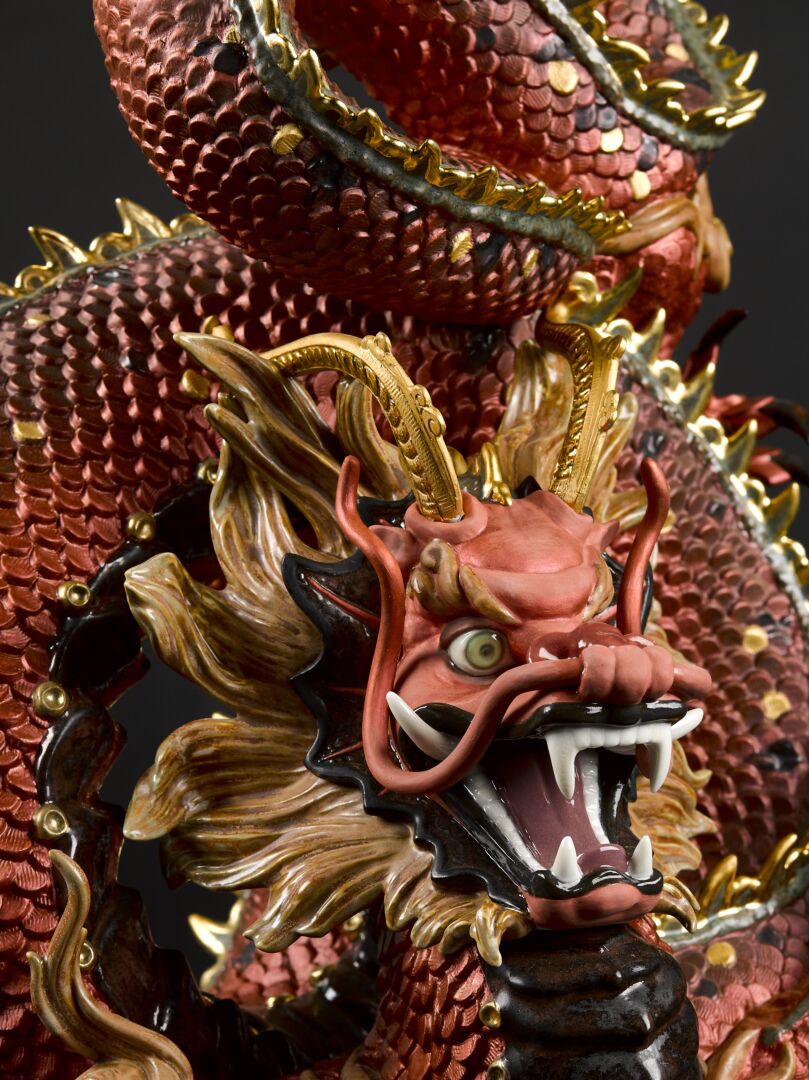 Protective Dragon Sculpture Gold and Red Limited Edition