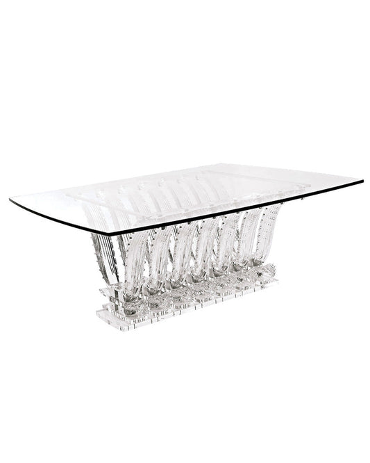 Cactus Rectangular Table Lalique with 14 Sculptural Clear Crystal Cacti Legs