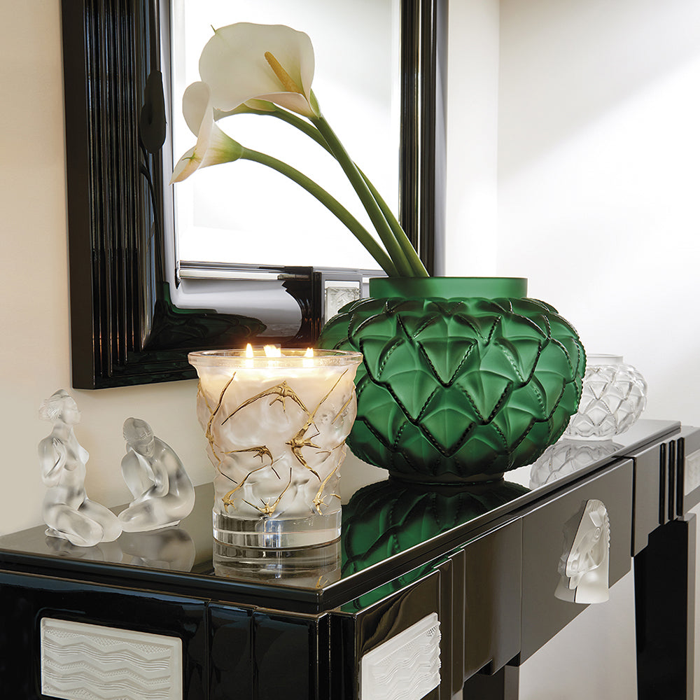 Languedoc Vase Lalique on a side table setting