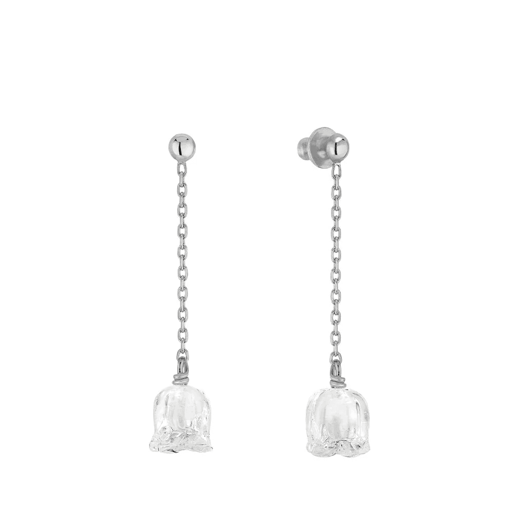 Lalique Muguet Long Earrings - Clear Crystal Silver Jewelry by  Lalique at   FormFluent Sydney, Australia