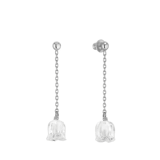 Lalique Muguet Long Earrings - Clear Crystal Silver Jewelry by  Lalique at   FormFluent Sydney, Australia