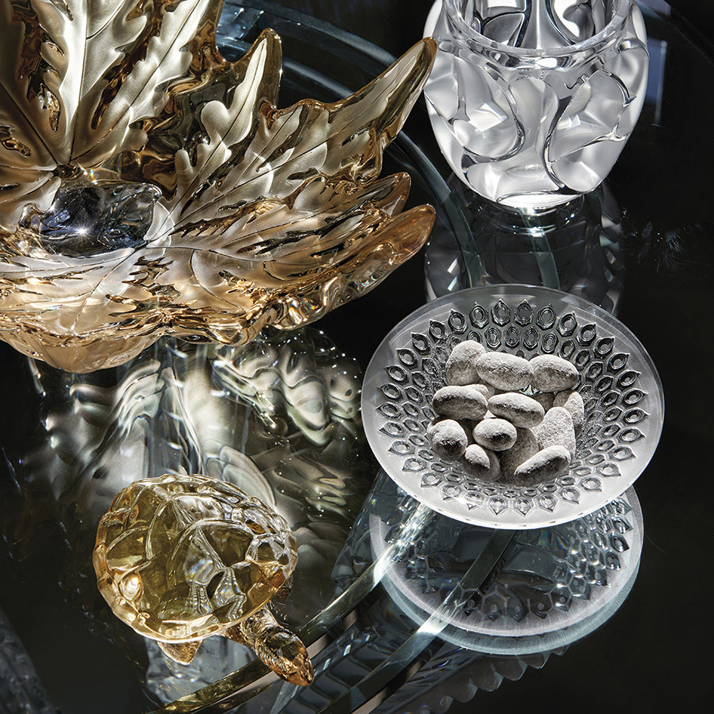Caroline Turtle Sculpture Lalique Gold Lustre Crystal Tbale Setting