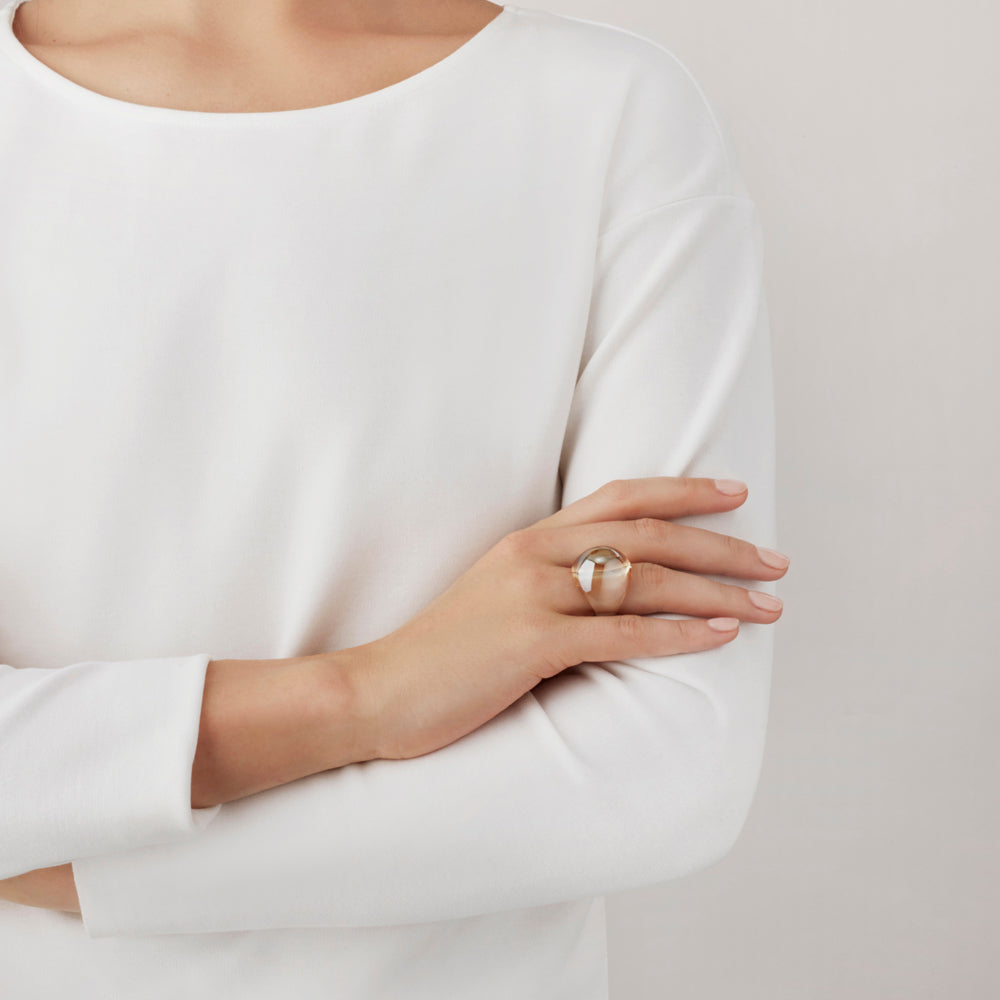 Lalique Cabochon Ring - Gold luster crystal