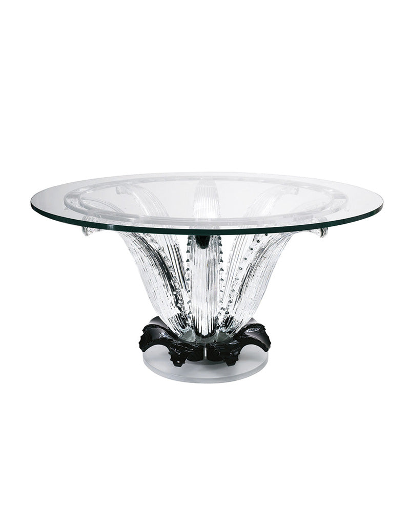 Cactus Round Table Lalique with 8 crystal cacti sculptural legs black variant