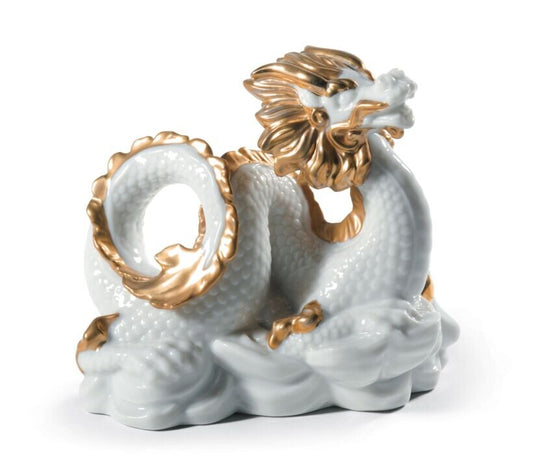 The Dragon Sculpture in Golden Lustre and White