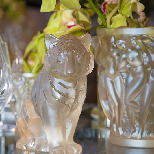 Buy Authentic Lalique Lalique Sitting Tiger Large Sculpture Gold Lustre Crystal Sculpture - FormFluent Sydney Australia