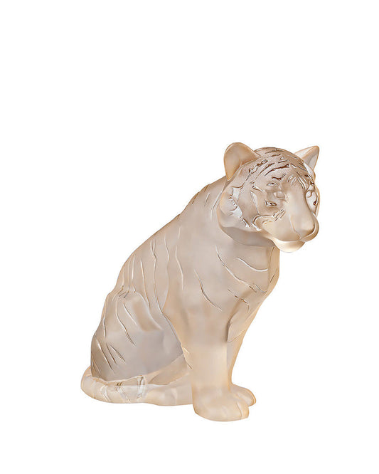Buy Authentic Lalique Lalique Sitting Tiger Large Sculpture Gold Lustre Crystal Sculpture - FormFluent Sydney Australia