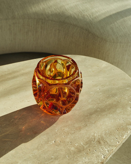 Lalique Tourbillons Small Vase Amber Crystal