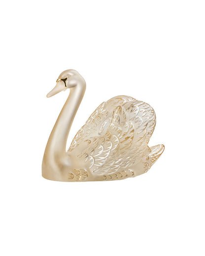 Lalique Swan Head Up Sculpture - Gold Lustre Crystal Sculpture by  Lalique at   FormFluent Sydney, Australia