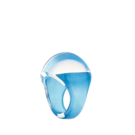 Lalique Cabochon Ring - Clear with Blue Patina crystal