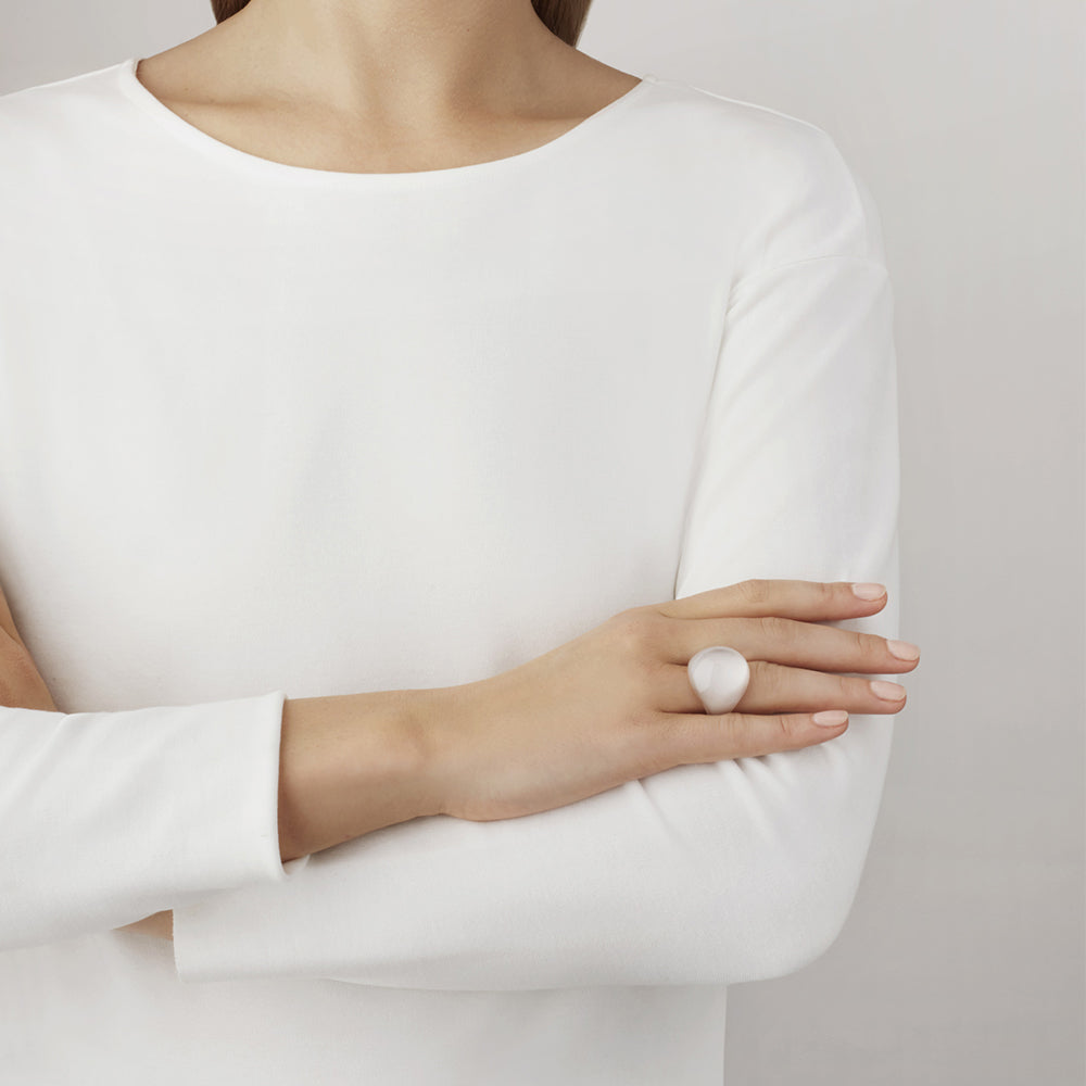 Lalique Cabochon Ring - Clear with White Patina crystal