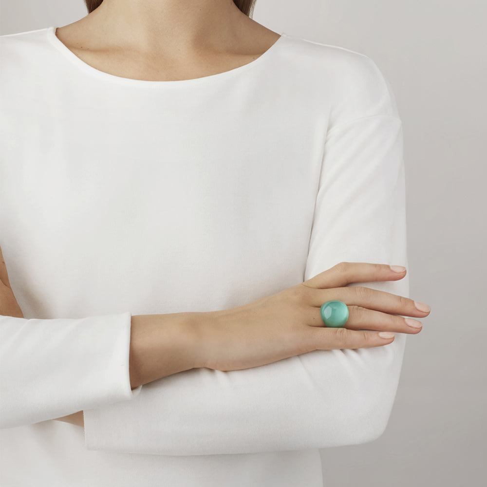 Lalique Cabochon Ring - Clear with Green Patina crystal