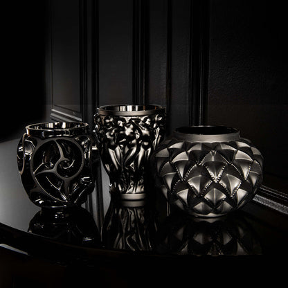Lalique Bacchantes Small Vase Black Crystal Vase by  Lalique at   FormFluent Sydney, Australia