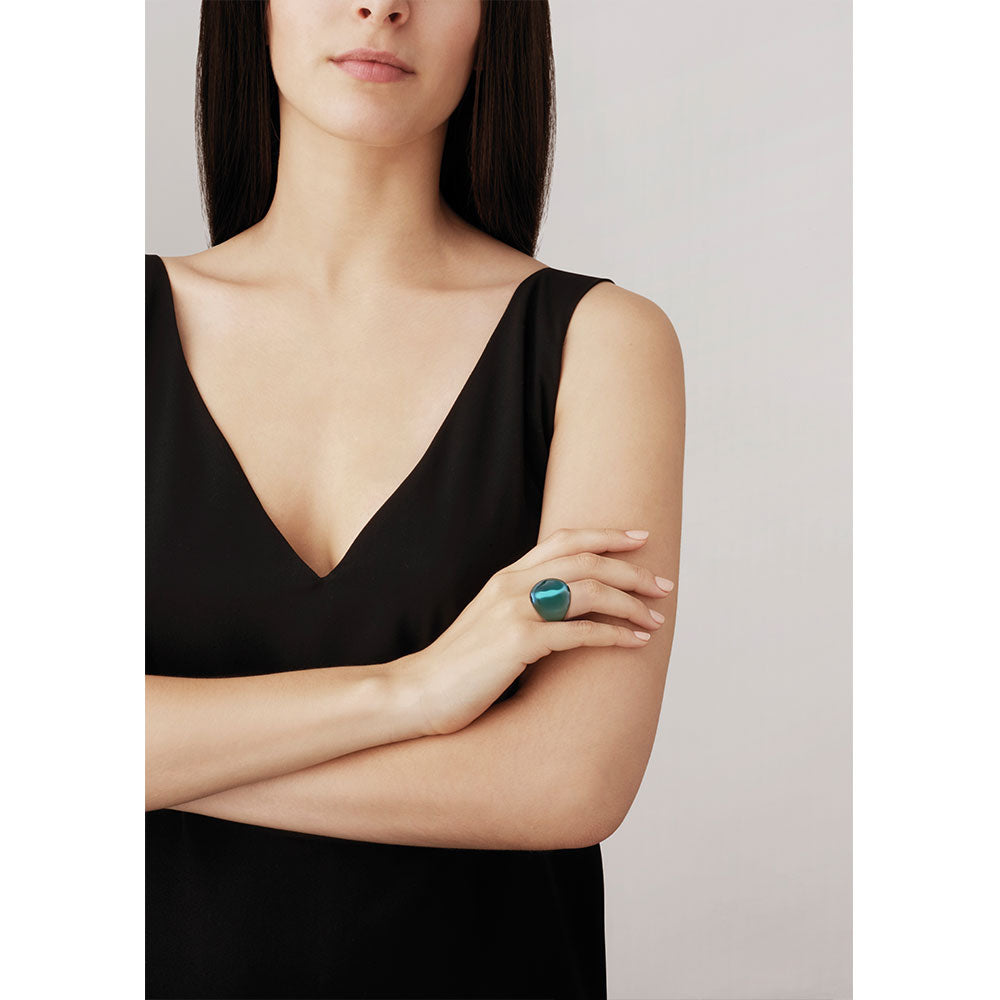 Lalique Cabochon Ring - Deep green crystal