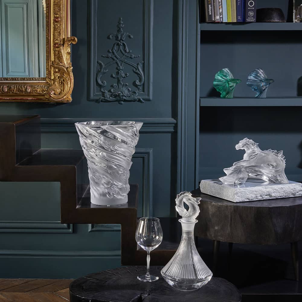 Lalique Carpes Koi Vase Clear Crystal Vase by  Lalique at   FormFluent Sydney, Australia