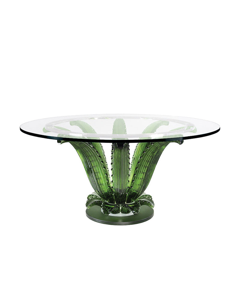 Cactus Round Table Lalique with 8 crystal cacti sculptural legs green variant