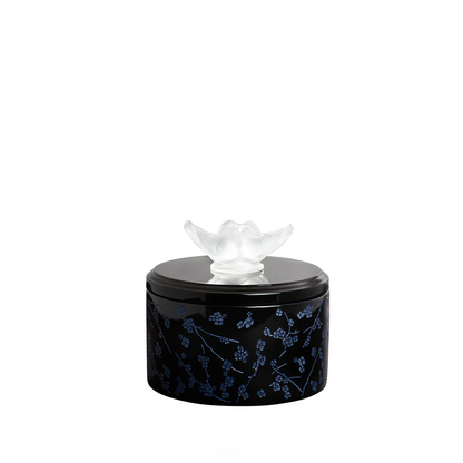 Lalique Fleurs de Cerisier Box Medium Size - Clear Crystal Black & Midnight Blue Lacquered Wood Organiser by  Lalique at   FormFluent Sydney, Australia
