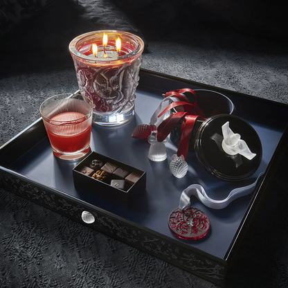 Lalique Fleurs de Cerisier Box Medium Size - Clear Crystal Black & Midnight Blue Lacquered Wood Organiser by  Lalique at   FormFluent Sydney, Australia