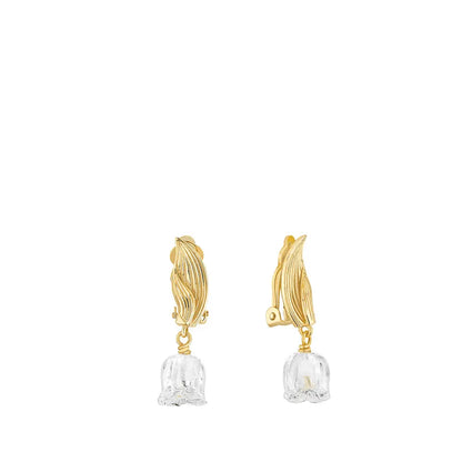 Lalique Muguet Clip-on Earrings - Clear Crystal 18K Yellow Gold Plated Jewelry by  Lalique at   FormFluent Sydney, Australia