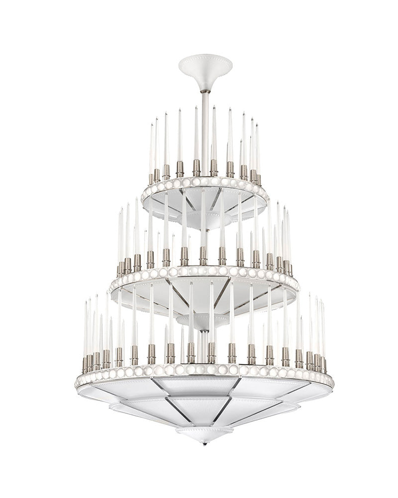 Perles Chandelier Three-Tier 134cm Numbered Edition Lalique nickel finish