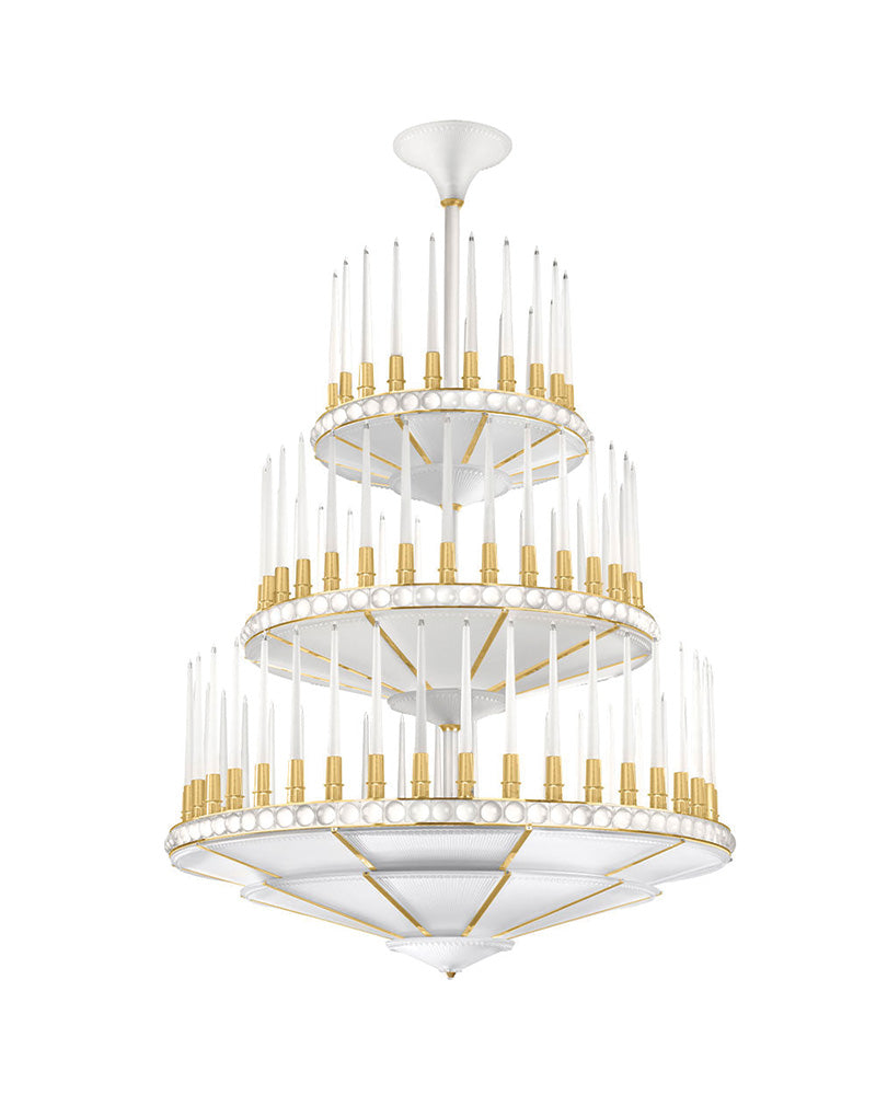 Perles Chandelier Three-Tier 134cm Numbered Edition Lalique satin gilded finish