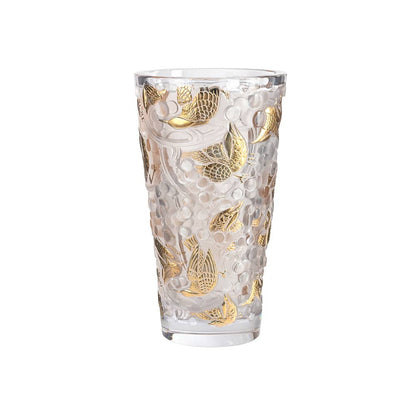 Lalique Merles et Raisins Large Vase Clear Crystal Gold Stamped Numbered Edition Vase by  Lalique at   FormFluent Sydney, Australia