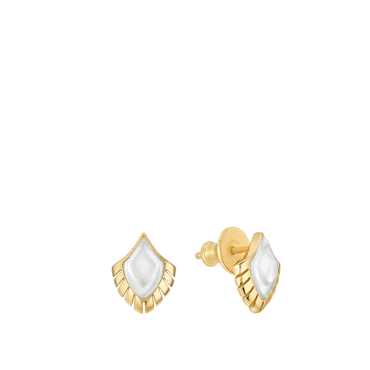 Lalique Paon Stud Earrings - White Pearly Clear Crystal 18K Yellow Gold Plated Jewelry by  Lalique at   FormFluent Sydney, Australia