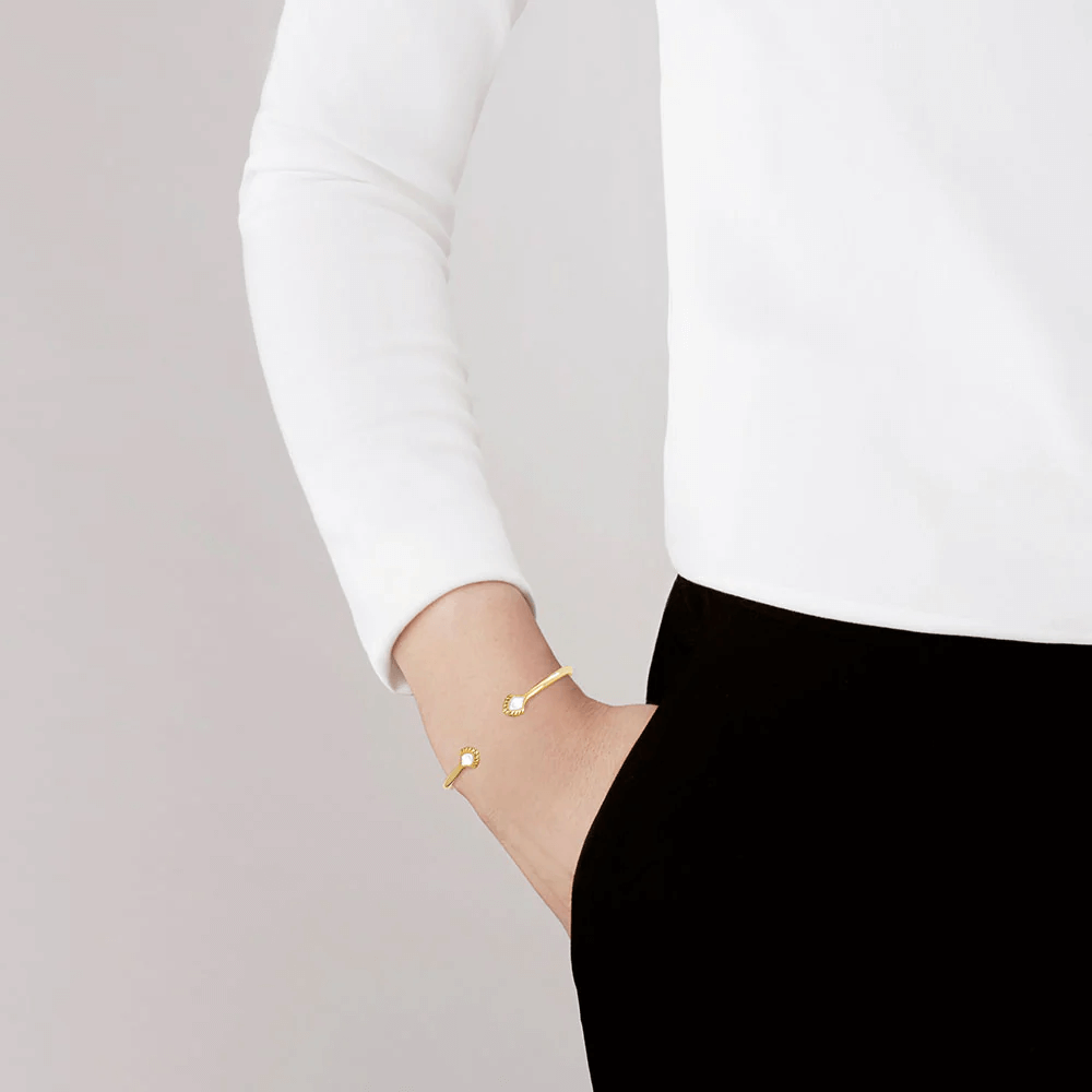 Lalique Paon Flexible Bangle - White Pearly Clear Crystal 18K Yellow Gold-Plated  - FormFluent Sydney Australia