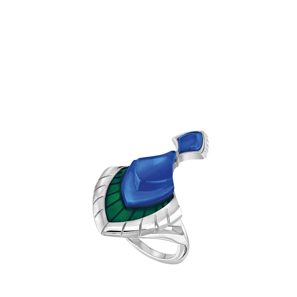Lalique Paon Ring - Blue Crystal and  Green Lacquer Silver  - FormFluent Sydney Australia