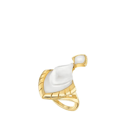 Lalique Paon Cocktail Ring - White Pearly Clear Crystal and White Lacquer 18K Yellow Gold-Plated Jewelry by  Lalique at   FormFluent Sydney, Australia