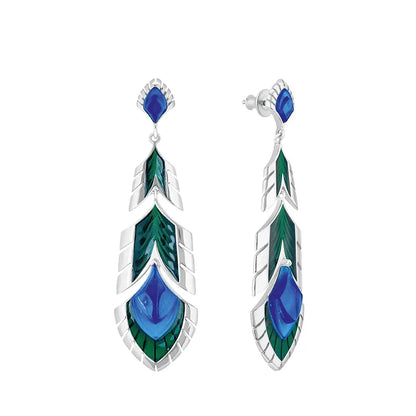 Lalique Paon Earrings - Blue Crystal & Green Lacquer Silver Jewelry by  Lalique at   FormFluent Sydney, Australia