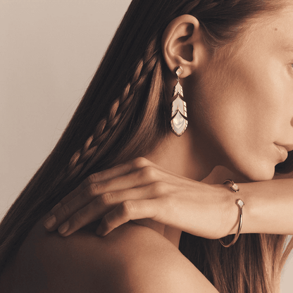 Lalique Paon Earrings - White Pearly Clear Crystal & White Lacquer 18K Yellow Gold-Plated Jewelry by  Lalique at   FormFluent Sydney, Australia