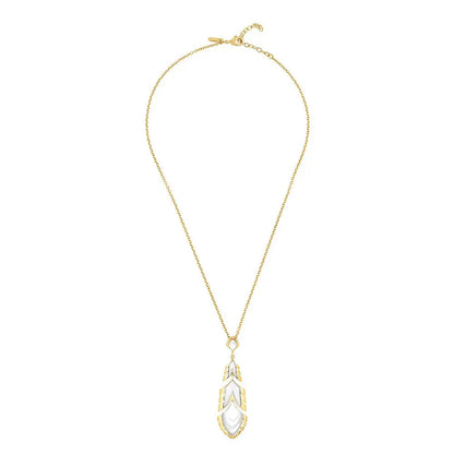 Lalique Paon Drop Pendant - White Pearly Clear Crystal White Lacquer 18K Yellow Gold Plated Jewelry by  Lalique at   FormFluent Sydney, Australia