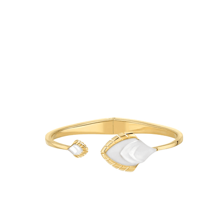 Lalique Paon Bracelet - White Pearly Clear Crystal & White Lacquer 18K Yellow Gold-Plated Jewelry by  Lalique at   FormFluent Sydney, Australia