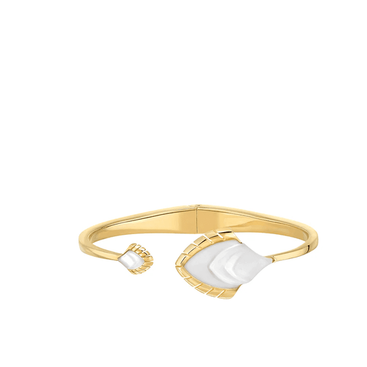 Lalique Paon Bracelet - White Pearly Clear Crystal & White Lacquer 18K Yellow Gold-Plated Jewelry by  Lalique at   FormFluent Sydney, Australia